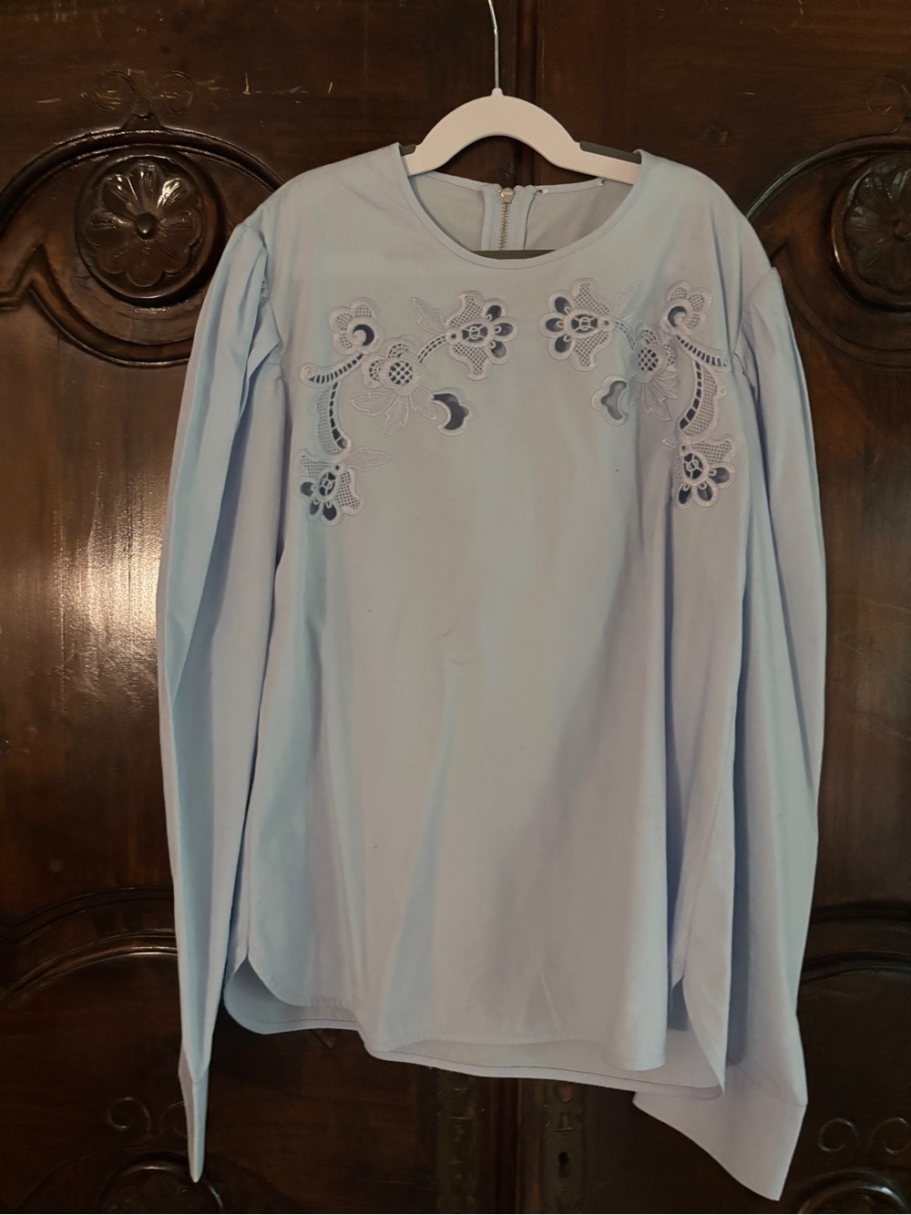 Light Blue Embroidered Long-Sleeve Women's Top